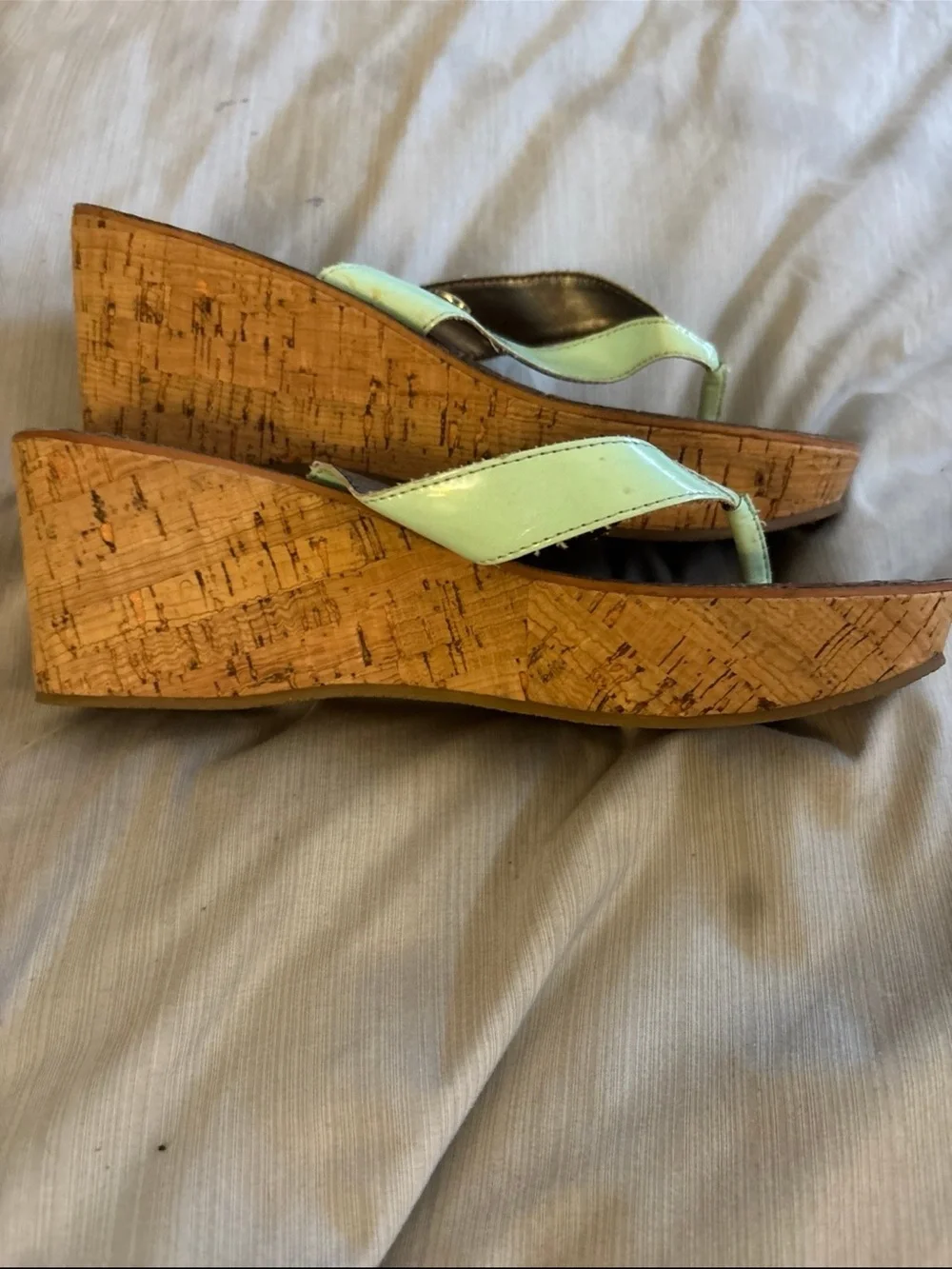 Sam Edelman Patent Mint Green Thong Wedge Sandals